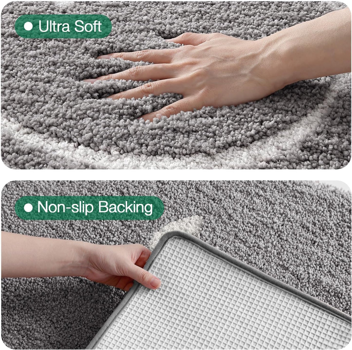 LUMI Grey Bathroom Rugs 20x32, Non Slip Absorbent Extra Thick Bath Mat, Soft Plush Microfiber Machine Washable Carpet for Bathroom Shower, Tub, Sink