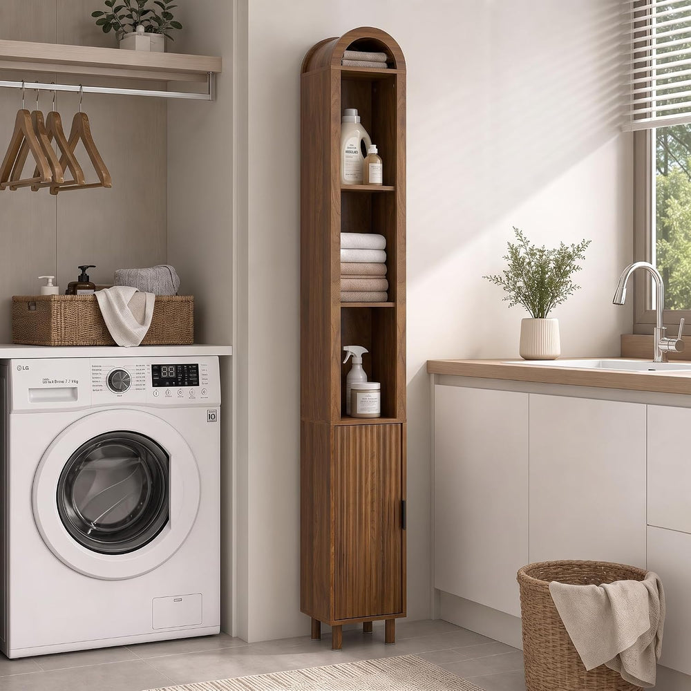 Narrow Bathroom Storage Cabinet, Tall Arched Small Wood Cabinet, Slim