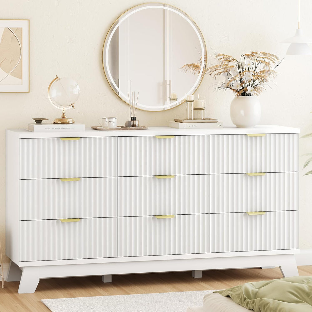 Xixini Fluted Dresser for Bedroom with 9 Drawers, 57" Wide Modern Chest ...