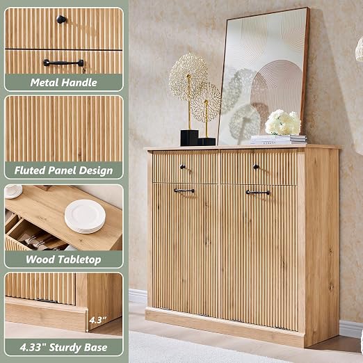 Modern Double Tilt-Out Trash Cabinet, 20 Gallon Fluted Laundry Hamper Cabinet - Image 5