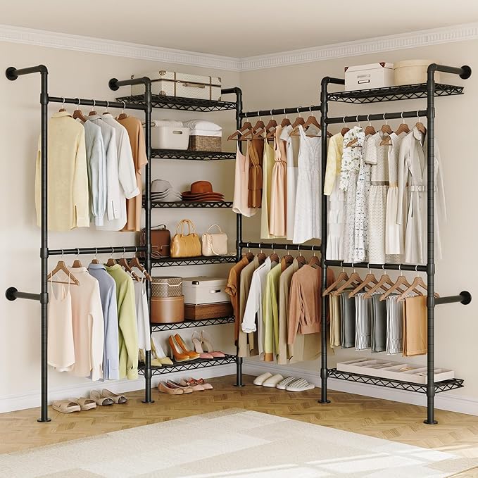 ONBRILL L4 Wall Mounted Industrial Pipe Clothing Rack, Closet Organizer System by ONBRILL