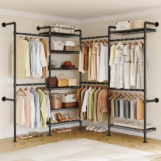 ONBRILL L4 Wall Mounted Industrial Pipe Clothing Rack, Closet Organizer System by ONBRILL