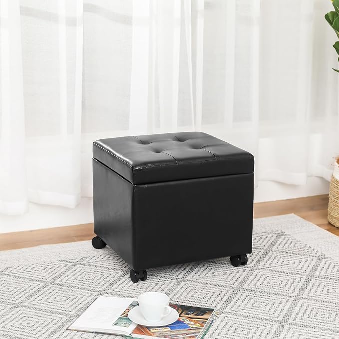 Adeco 17.7" Leather Ottoman - Image 5