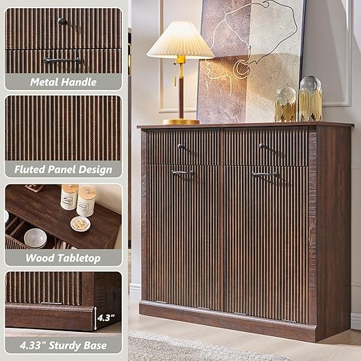 Modern Double Tilt-Out Trash Cabinet, 20 Gallon Fluted Laundry Hamper Cabinet - Image 5
