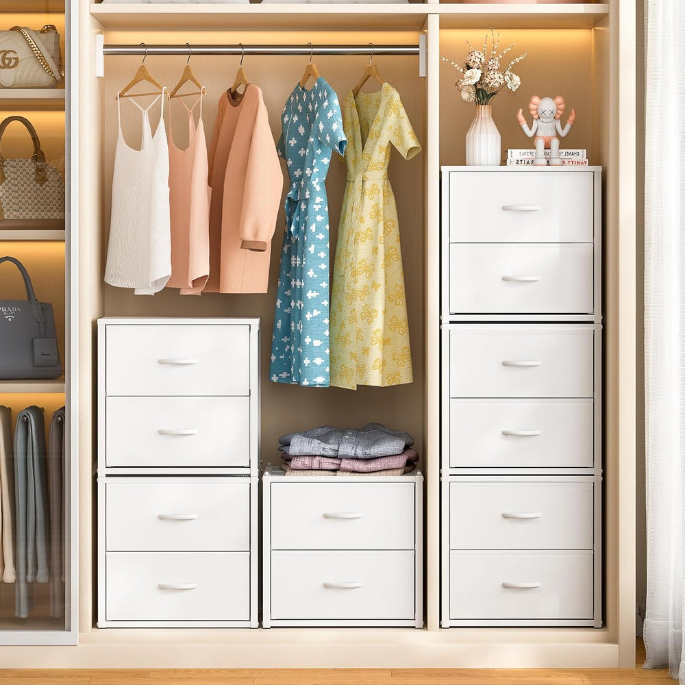 DAOUTIME 3-Pack Stackable Storage Drawers (6 Drawers Total), White Closet Org...