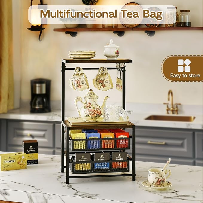 Pinzoveco Tea Bag Organizer, Large Tea Organizers and Storage Box, 2 Drawers - Image 2