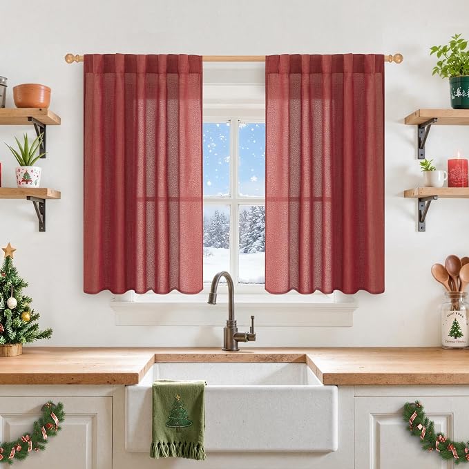 YoungsTex Red Linen Curtains 40 Inch Long by YoungsTex