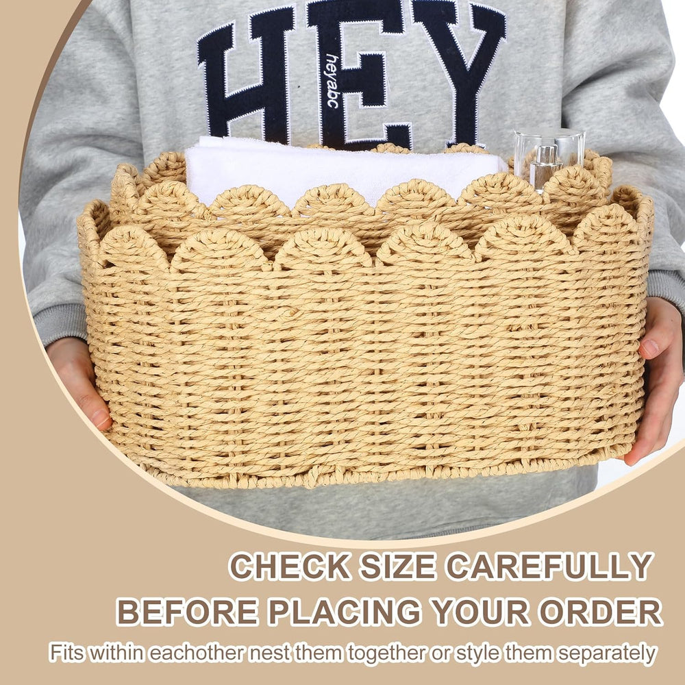 2 Pcs Scalloped Basket Set Hand-woven Baskets with Scalloped Design, 16 x 10 ...