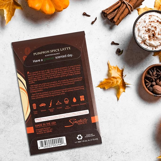 Pumpkin Spice Latte Scented Sachets Pack of 6, Fall & Winter - Image 6