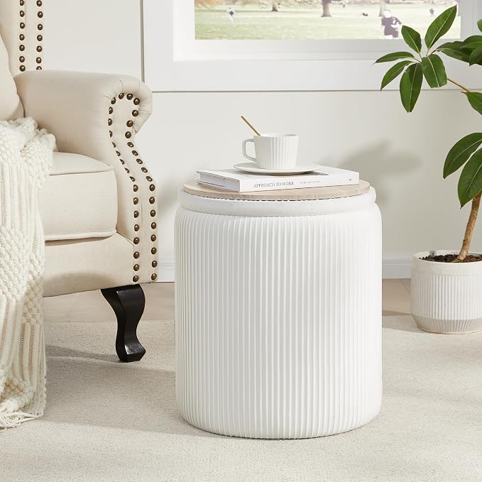 Round Ottoman with Storage Set of 2, Vanity Stool with Storage - Image 2