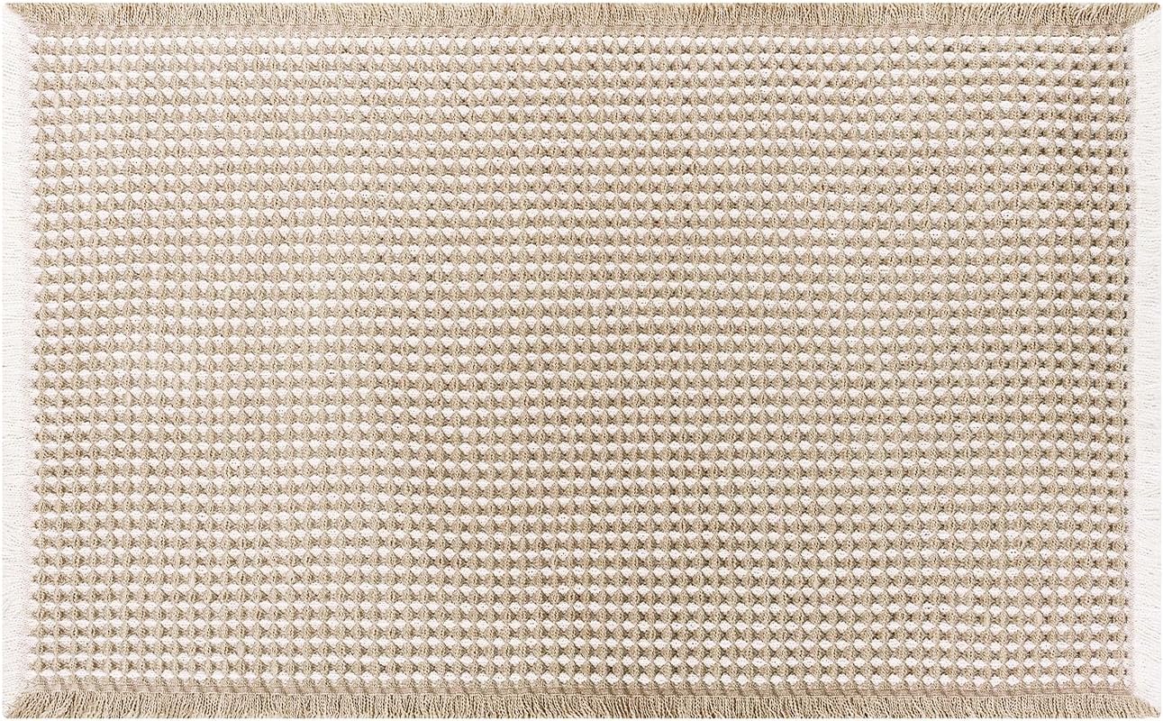 Waffle Bath Mat - Boho Bathroom Rugs Non Slip Washable, Super Absorbent & Quick Dry, Small Bath Mats Farmhouse Bathroom Decor, 18'' x 30'', Khaki and White