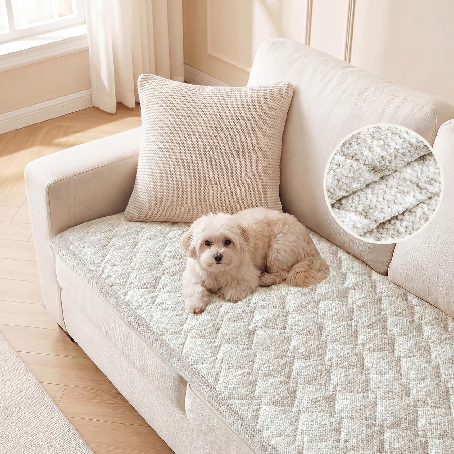 H.VERSAILTEX Chenille Couch Cover for Dogs Washable Soft Sofa Covers Sectional Sofa Cover Non-Slip Thick Couch Protector Dog Pet Bed Covers(Ivory, 28" x 71")