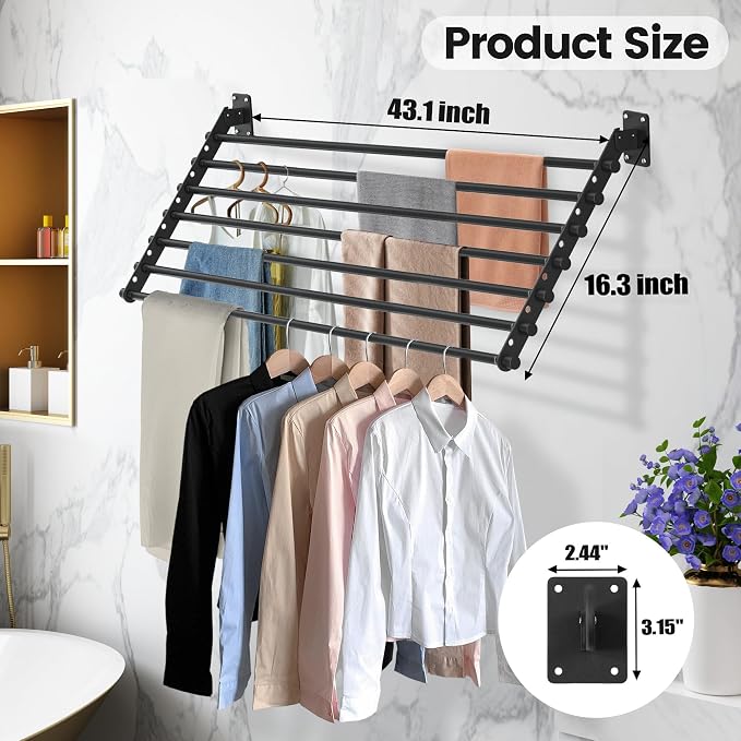 Wall Mounted Clothes Drying Rack 43 Inch – Foldable Laundry Drying Rack - Image 4
