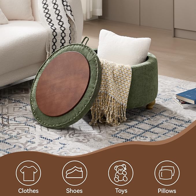 24Inch Round Storage Ottoman - Image 6