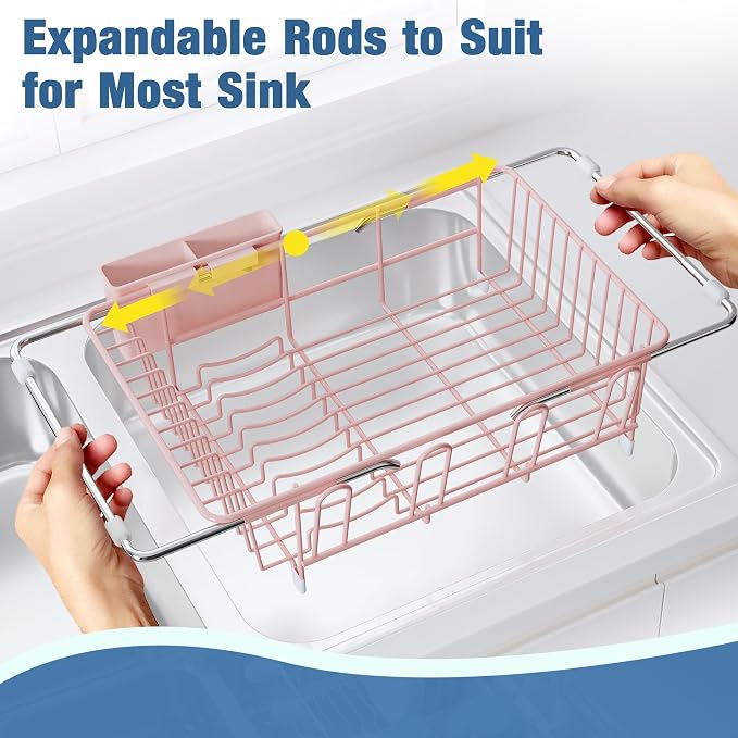 Over the Sink Expandable Dish Drainer Drying Rack In Stainless Steel - Image 4