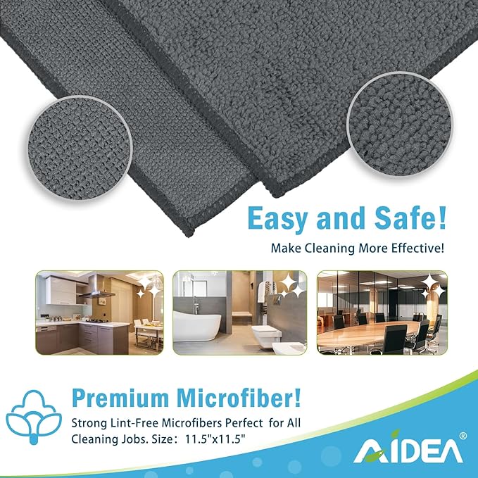AIDEA Microfiber Cleaning Cloth Grey 8PK, Microfiber Towels - Image 7