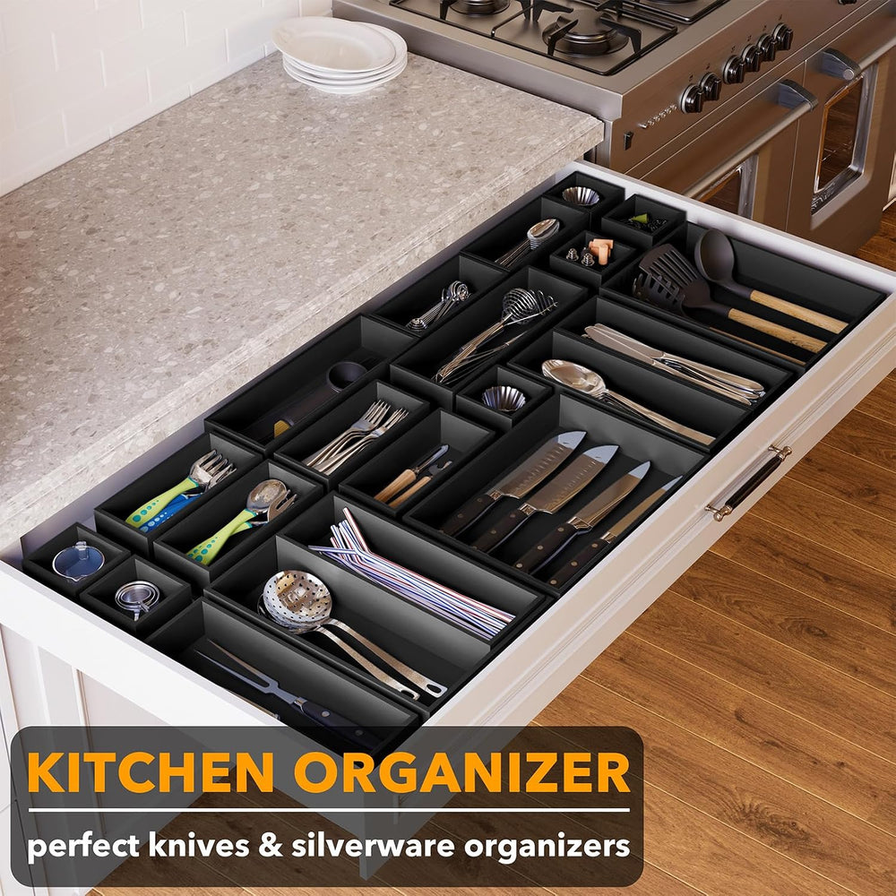 SpaceAid 21-Piece Bamboo Drawer Organizer Storage Boxes Set, Wood Tray Junk D...