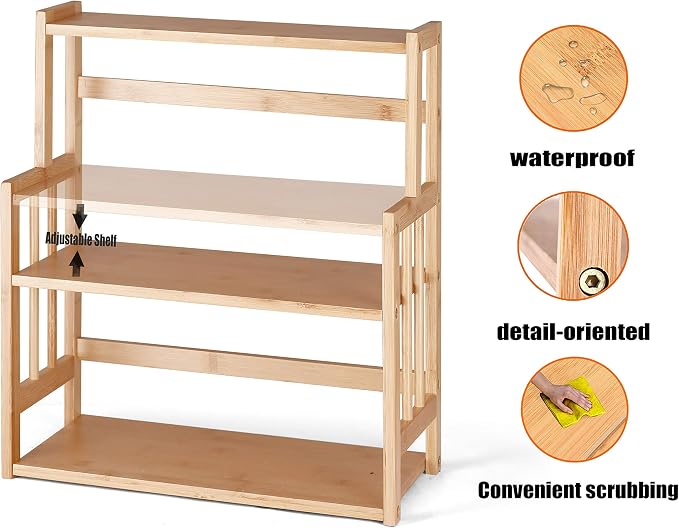 Bamboo Spice Rack Kitchen Countertop Organizer Storage Shelves-3 tier Standing - Image 3