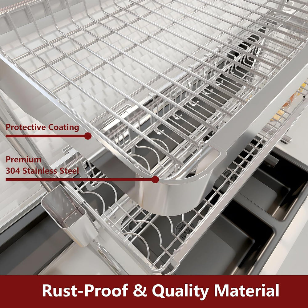 VNKZI Over Sink Dish Drying Rack, 3 Tier Full Stainless Steel Storage Adjusta...