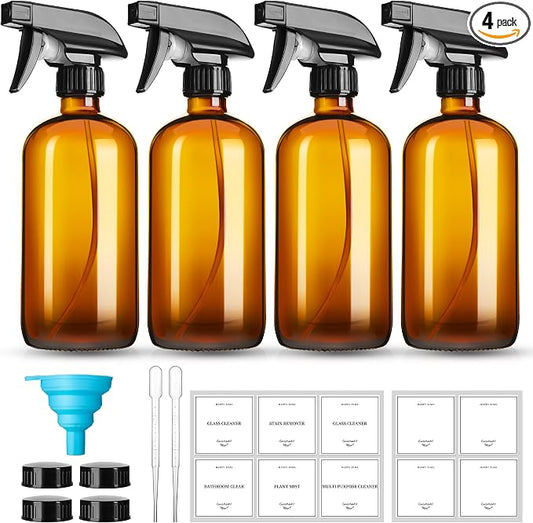 16oz Amber Glass Spray Bottles, 4 Pack Glass Spray Bottles Refillable Empty by GIVAMEIHF