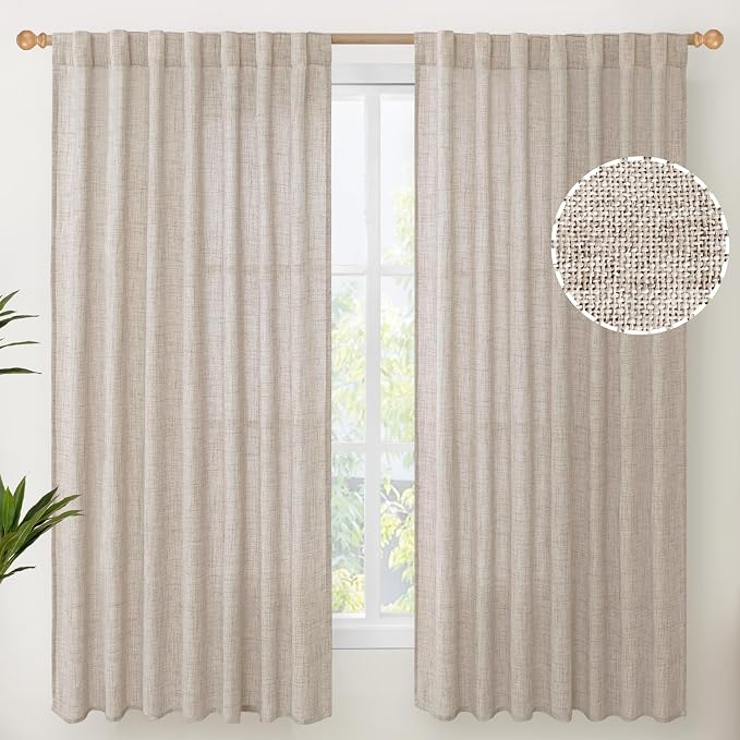 YoungsTex Natural Linen Curtains 60 Inch Wide Back Tab Textured Window Drapes by YoungsTex