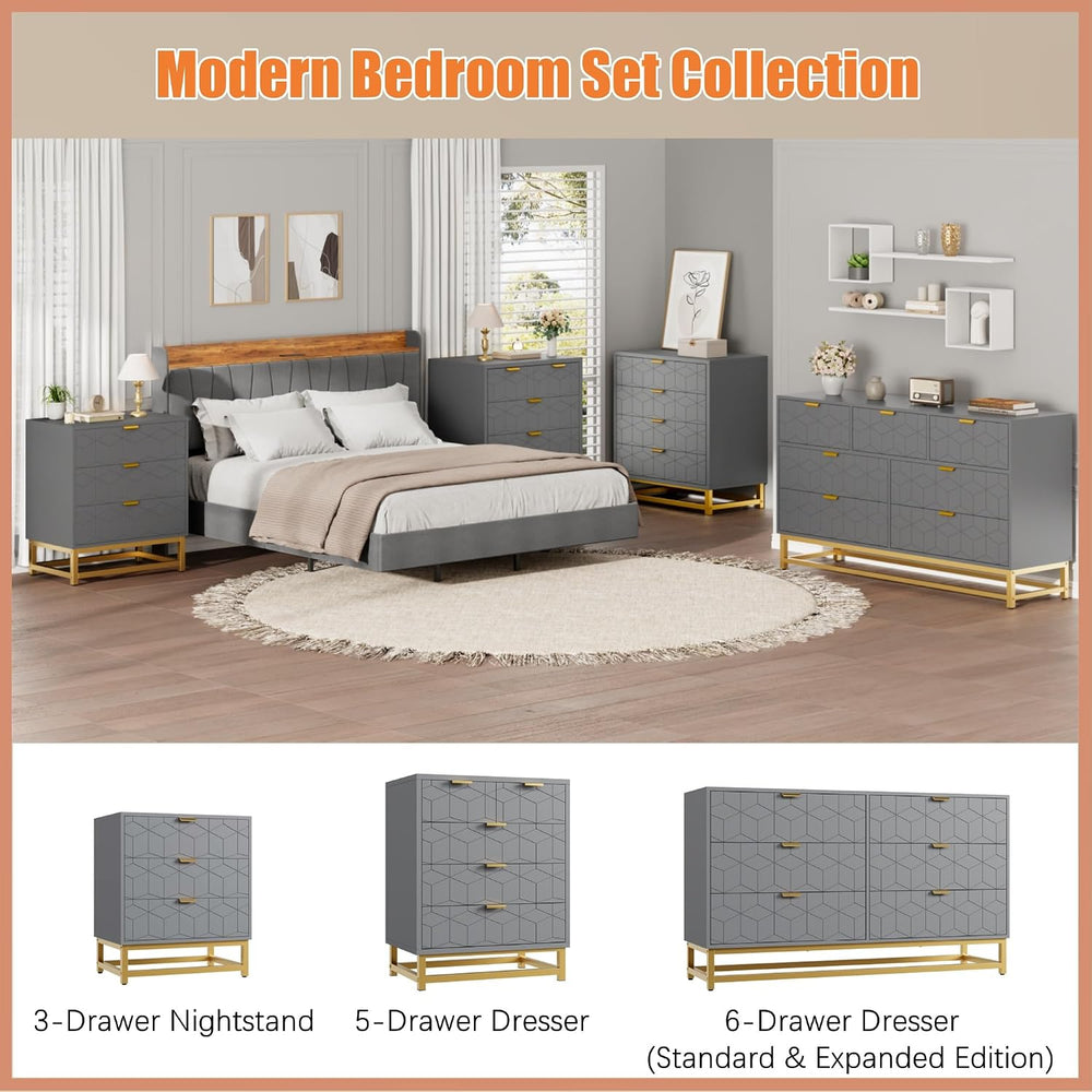 IDEALHOUSE Grey 6 Drawer Dresser for Bedroom, 53.5” Large Dresser with Metal ...