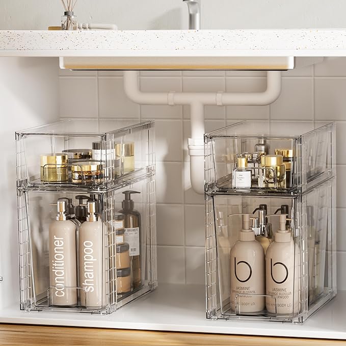 Vtopmart 2 Pack Clear Stackable Storage Drawers, 9.7" High Plastic Organizers - Image 2
