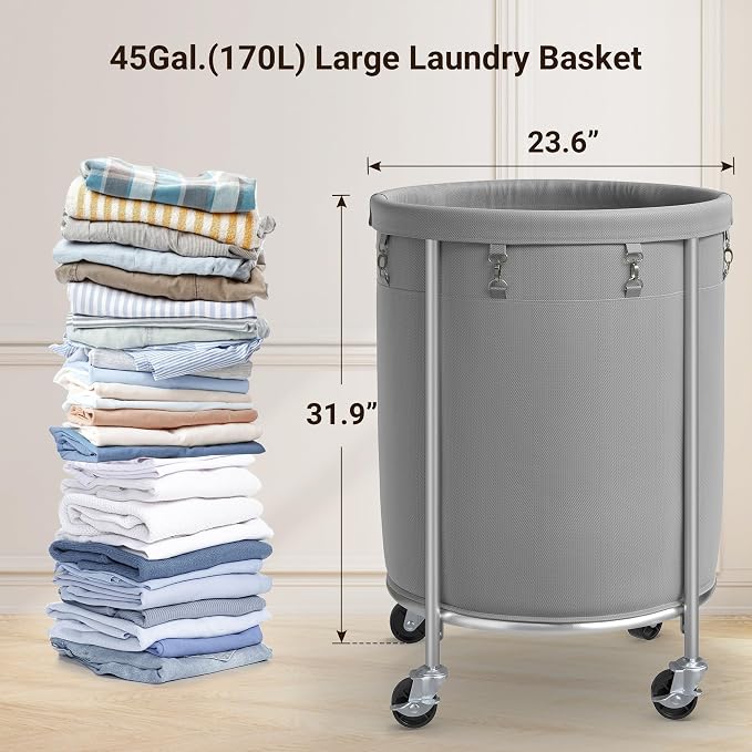 ELYKEN Laundry Basket with Wheels, 45 Gallons Rolling Laundry Hamper with - Image 2