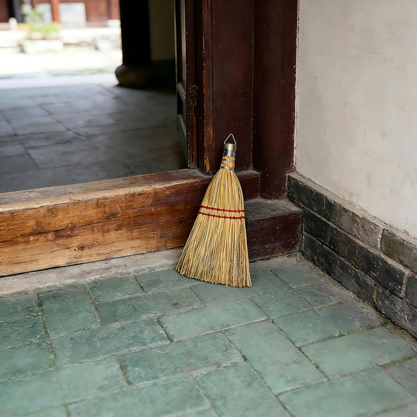 12 Inch Corn Handmade Broom Mini Whisk Made of Natural Corn Broom Straw with a Solid Metal Hang Design for Outdoor Car Porch Debris Dust Dirt Driveways Sidewalks Halloween