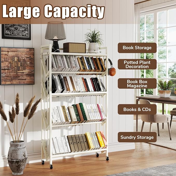 Book Carts 5 Tier 57.7x35.4x9.84 in Rolling Book Cart Large Capacity Bookshelf - Image 6