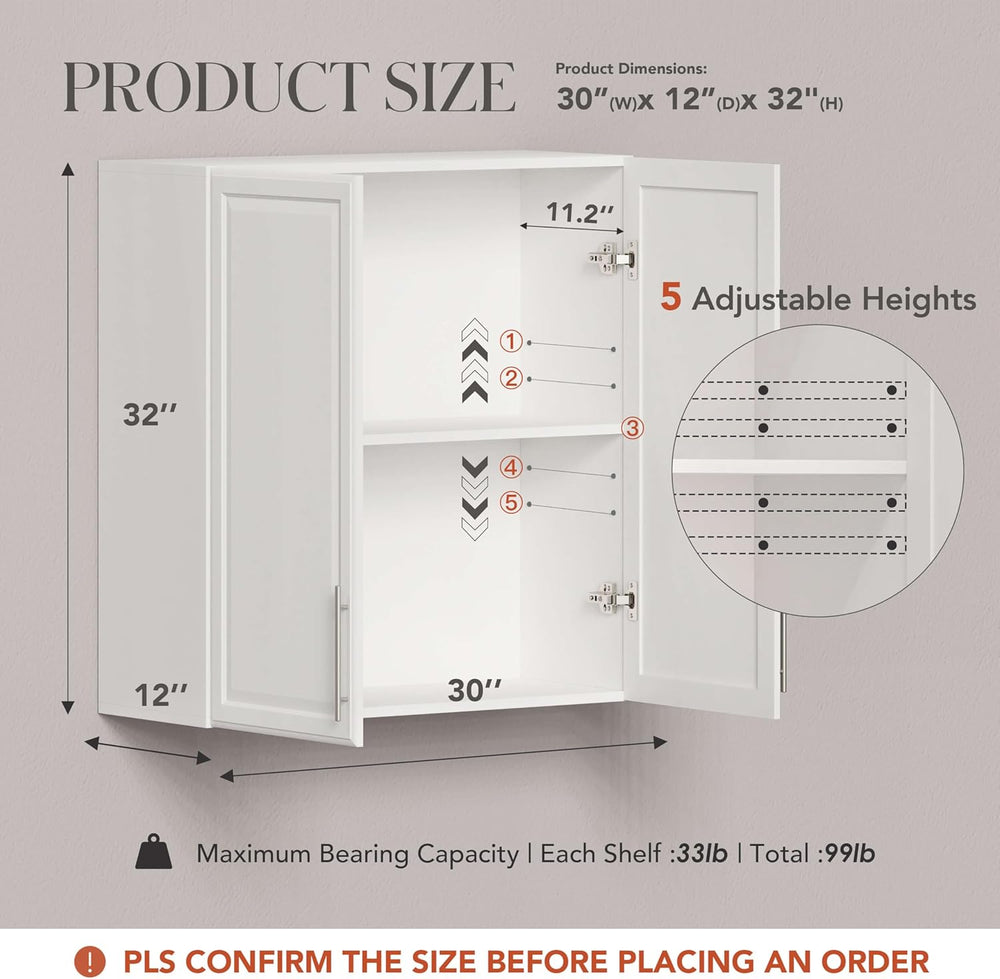 NEWOWNDS Laundry Room Cabinet 30’’x12’’x32’’, Kitchen Cabinet Wall Cabinets w...