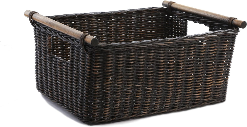 The Basket Lady Pole Handle Wicker Storage Basket, 18 in L x 14.5 in W x 9 in H