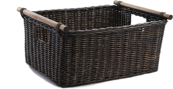 The Basket Lady Pole Handle Wicker Storage Basket, 18 in L x 14.5 in W x 9 in H by TheBasketLady
