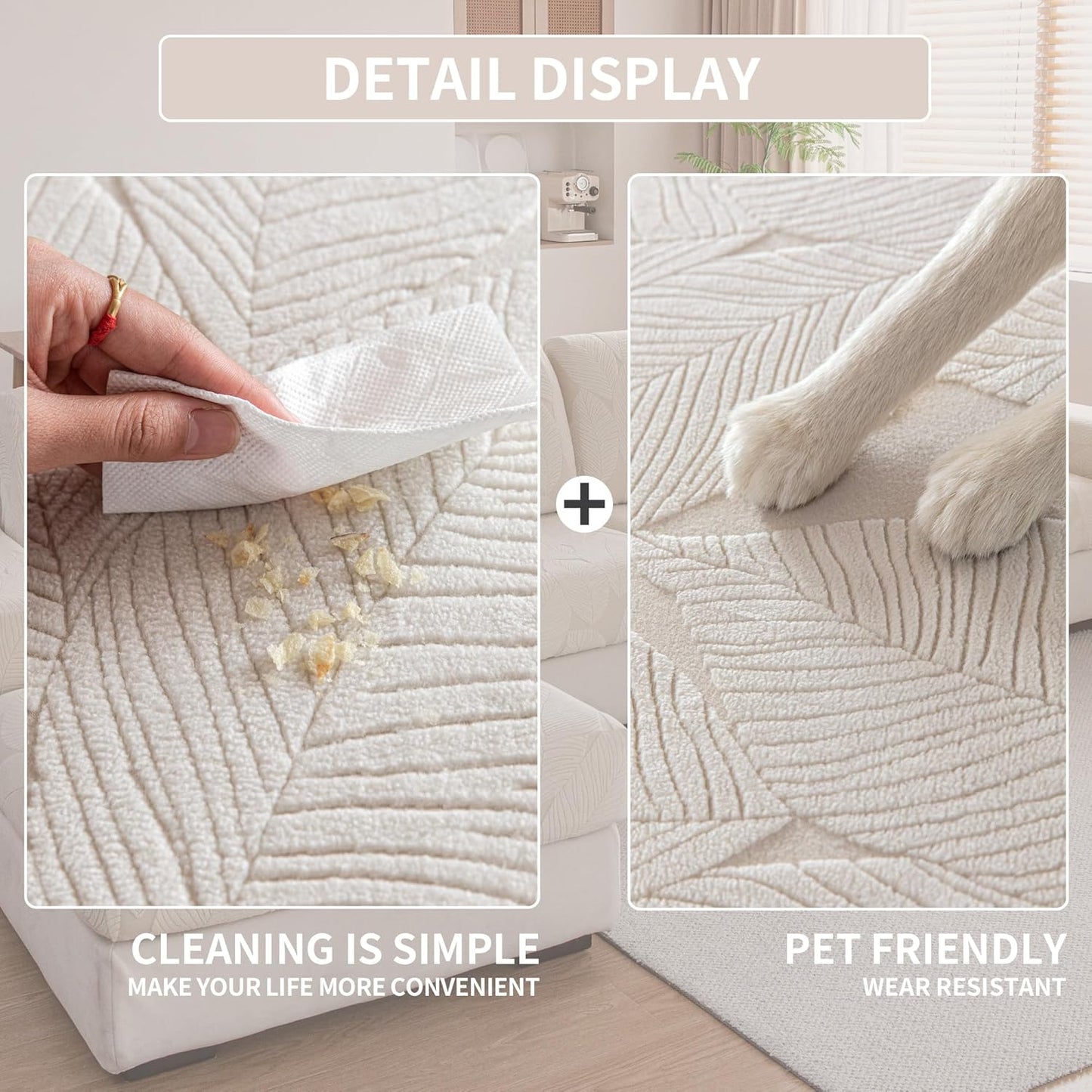 QIANMEW Couch Covers for Sectional Sofa, Washable Stretch Soft Sofa Cushion Covers L Shape Sofa Slipcovers Anti Slip Furniture Decor Protector for Pets (1PC Back Couch Cover,Ivory)
