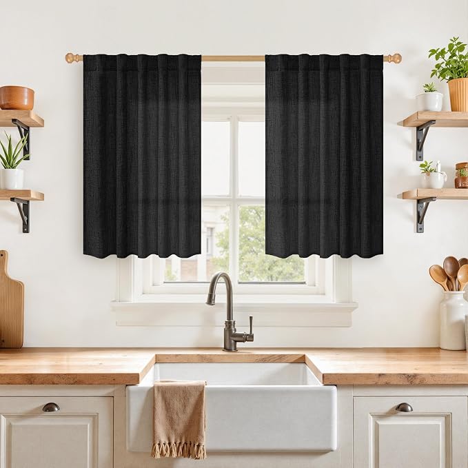 YoungsTex Black Linen Curtains 36 Inch Long by YoungsTex