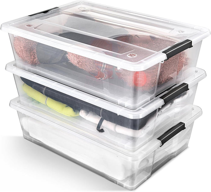 Sorbus 40 Qt Plastic Storage Bins with Lids for Under Bed Storage - Clear, Stackable Storage Containers, Large Organizing Boxes, Heavy Duty Totes for Clothes, Dorm Essentials (3 Pack)