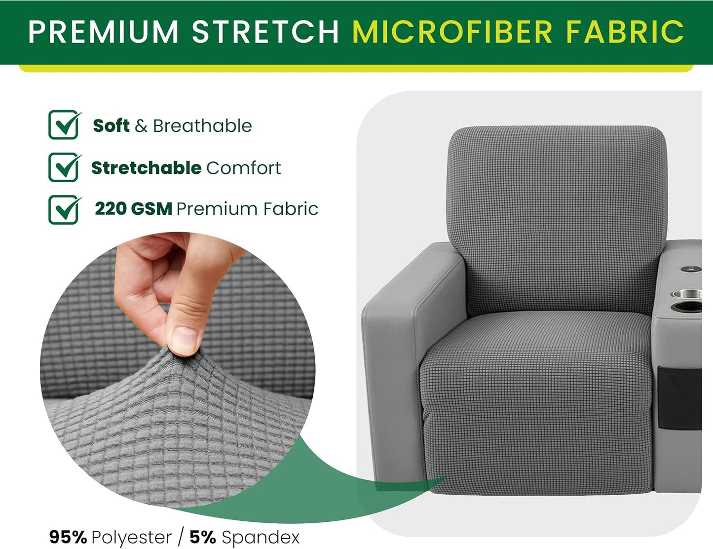 RV Recliner Covers Set of 4 for Loveseat – Stretch RV Theater Seating Covers Compatible with Thomas Payne RV Recliners – Camper Loveseat Cover for Travel Trailer, Motorhome & RV Furniture (Gray)