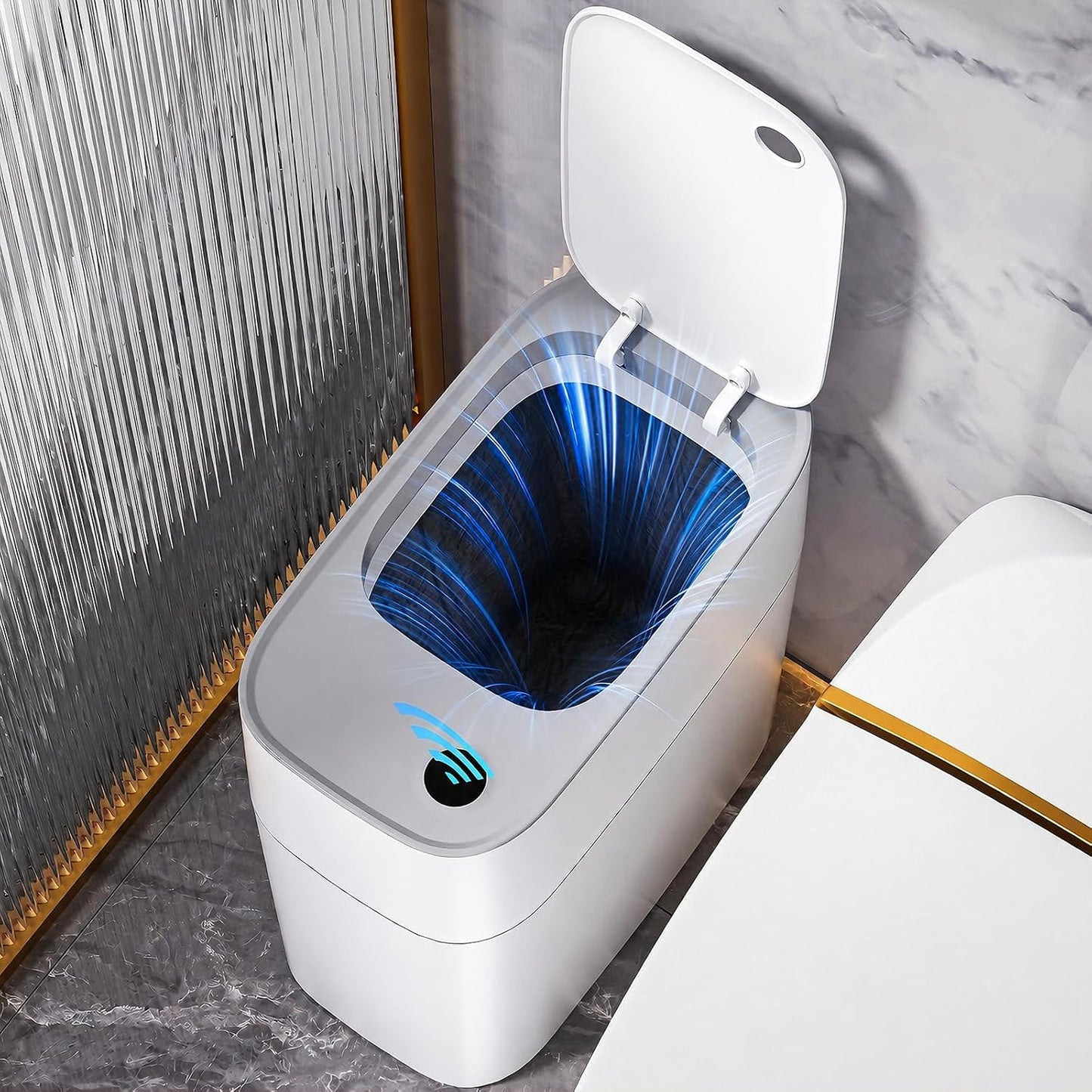 MOPUP Trash Can with Lid Automatic Garbage Can, 3.5 Gallon Slim Small White Plastic Smart Trash Bin, Narrow Motion Sensor for Bedroom, Bathroom, Toilet Office