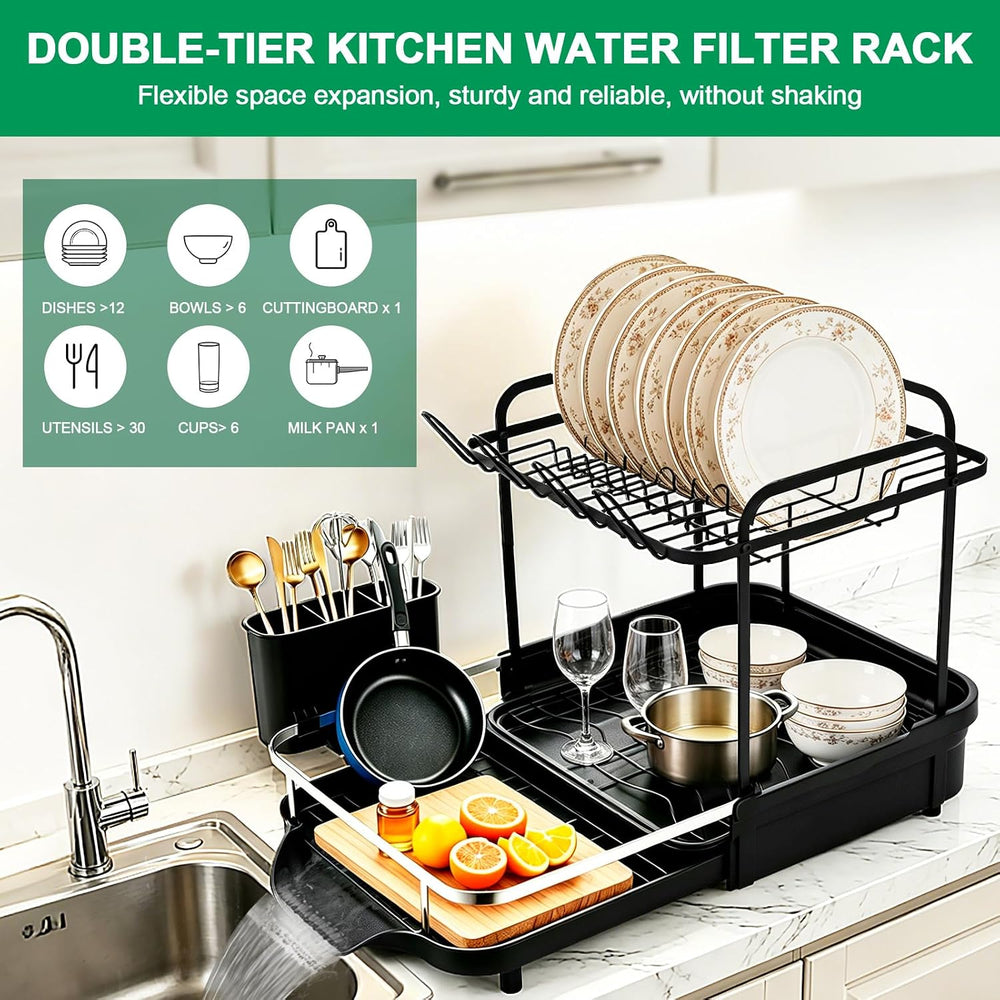 Dish Drying Rack for Kitchen Counter,2 Tier Large Expandable 15-22.4 in