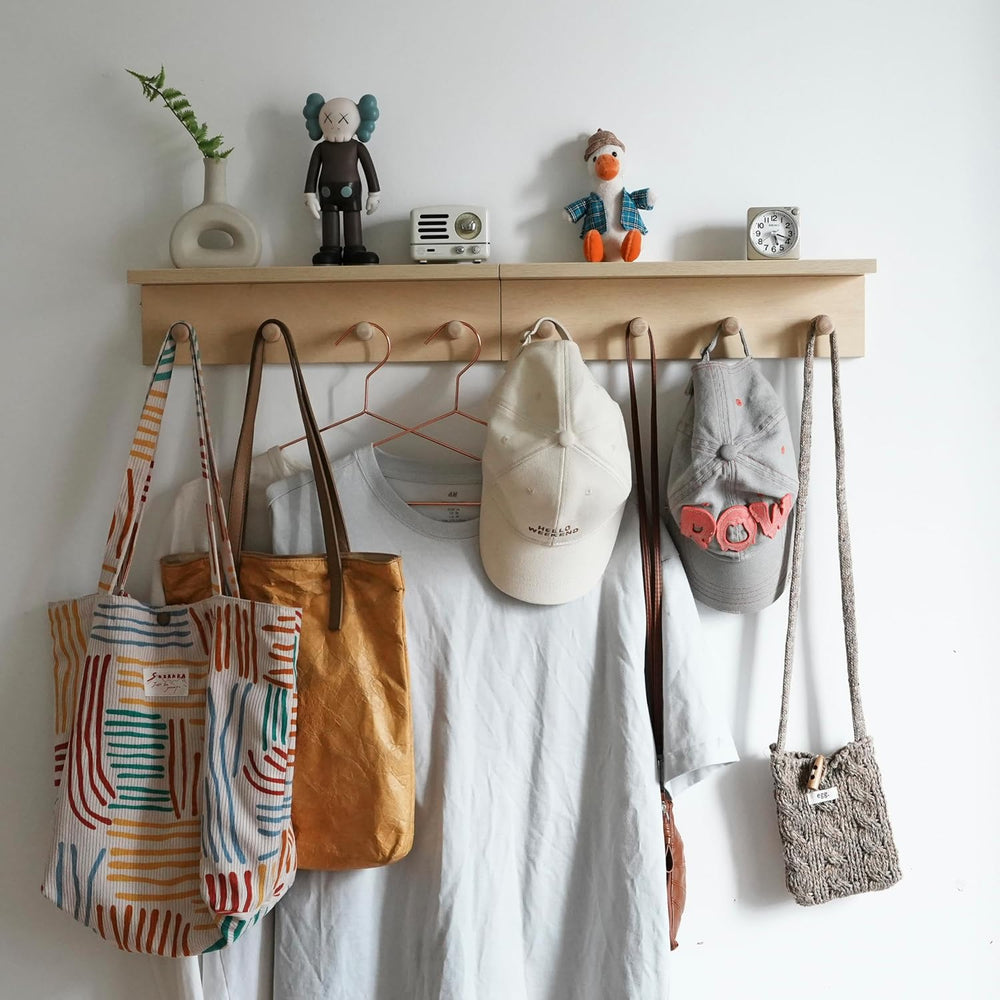 Entrance Coat Rack ，Coat Hooks, Wall-Mounted Wooden Hook Rack, Wall-Mounted S...