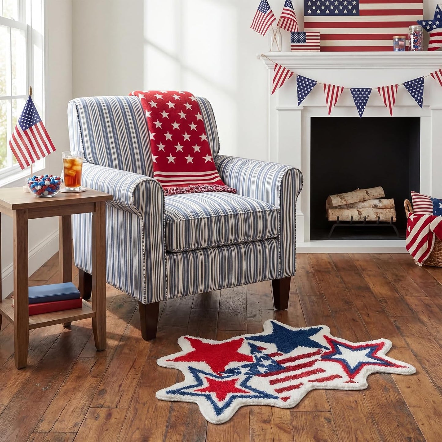 Tinideya 32"x20" 4th of July Bath Mat Patriotic Stars Tufted Rug, American Flag Memorial Day Non-slip Doormat, Funny Independence Day Decorative Carpet for Bathroom Kitchen Shower Living Room Entryway