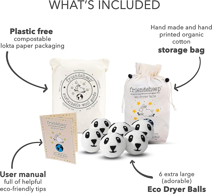 Friendsheep Wool Dryer Balls 6 Pack XL Organic Premium Reusable Cruelty Free - Image 4