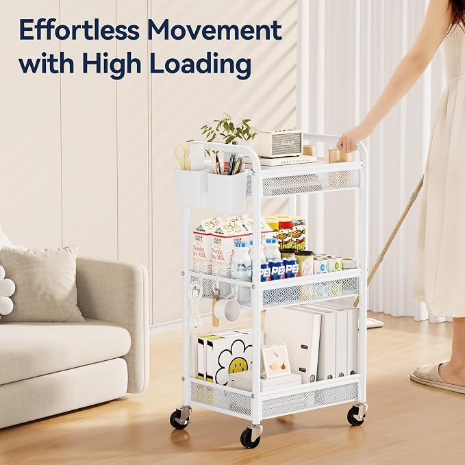 YASONIC 3 Tier Rolling Cart – Metal Utility Storage Cart - Image 4