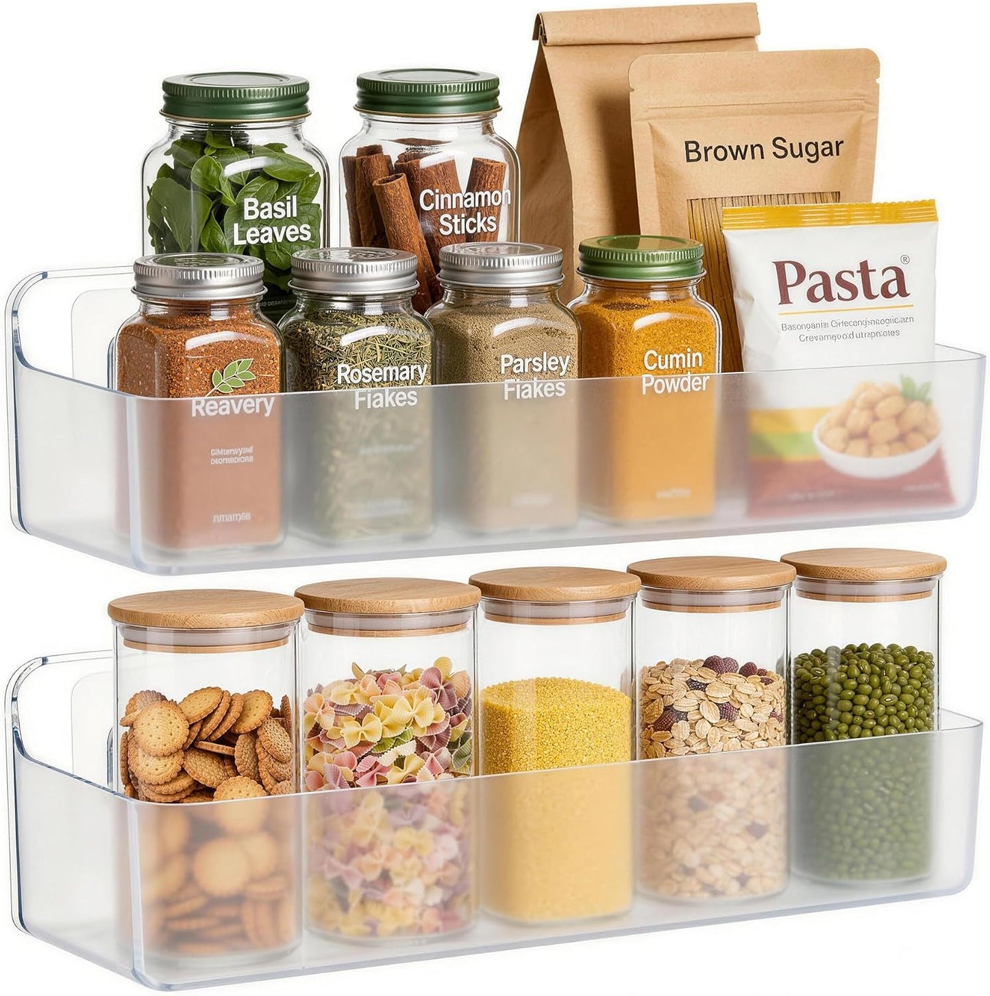 Nieifi Spice Rack Wall Mount, Clear, 2 Pieces | Large Capacity, Removable Design, Rustproof ABS, No Drilling Cabinet Door Organizer for Kitchen, Pantry