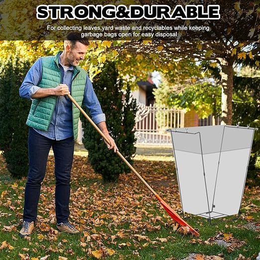2 pcs Metal Trash Bag Holder, Outdoor Metal Leaf Bag Holder Stand, Garbage Bag - Image 6