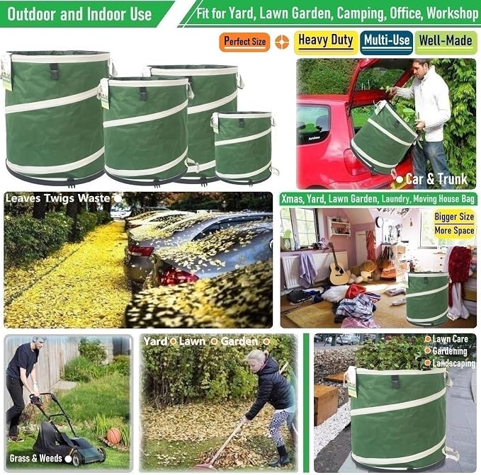 32-Gallon Collapsible Trash Can Hard-Shell Bottom Yard Garden Bag - Image 2