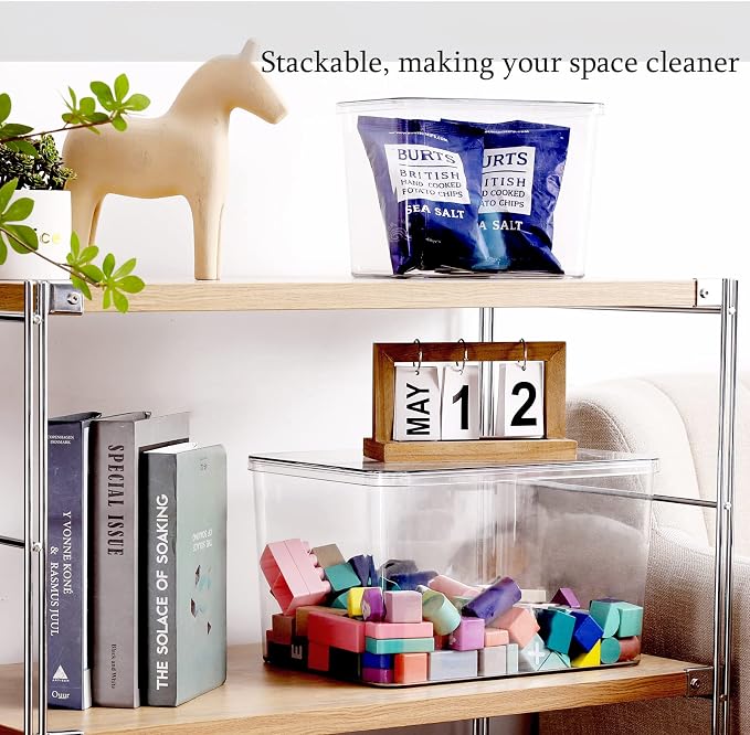 Storage Boxes, 5 Packs Transparent Food Organizer, Stackable Lidded Storage Bins - Image 4