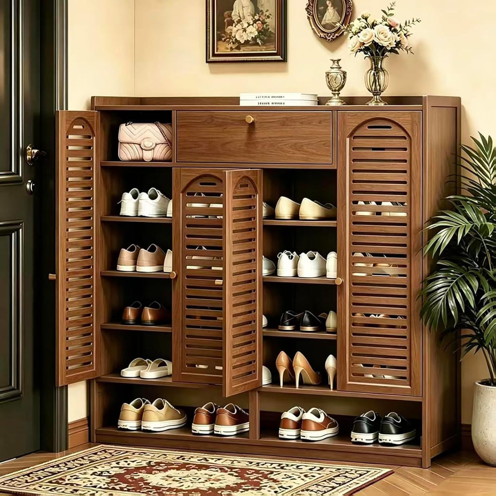 Bamboo Shoe Cabinet, 7-Tier Large Shoe Cabinet with Doors, 36-40 Pairs Shoes ...