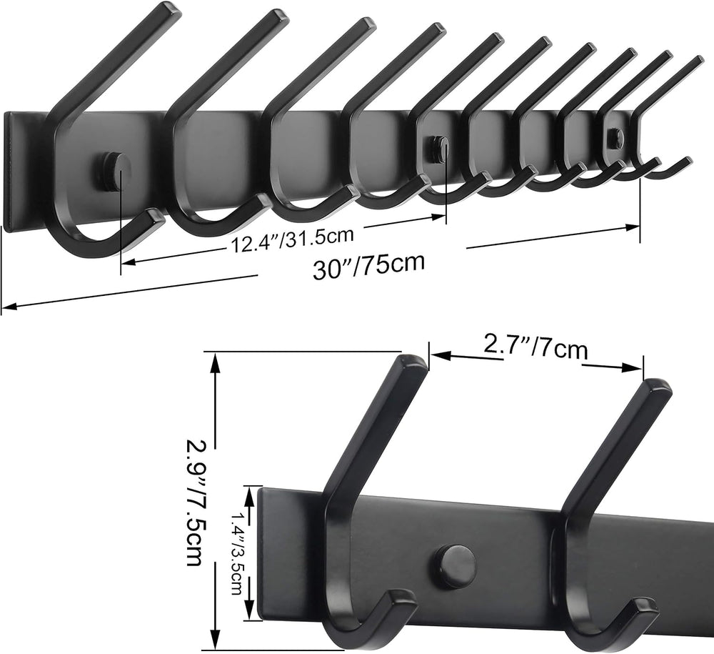 WEBI Coat Rack Wall Mounted,10 Hooks for Hanging Coats,30 Inch Hook Rack Hook...