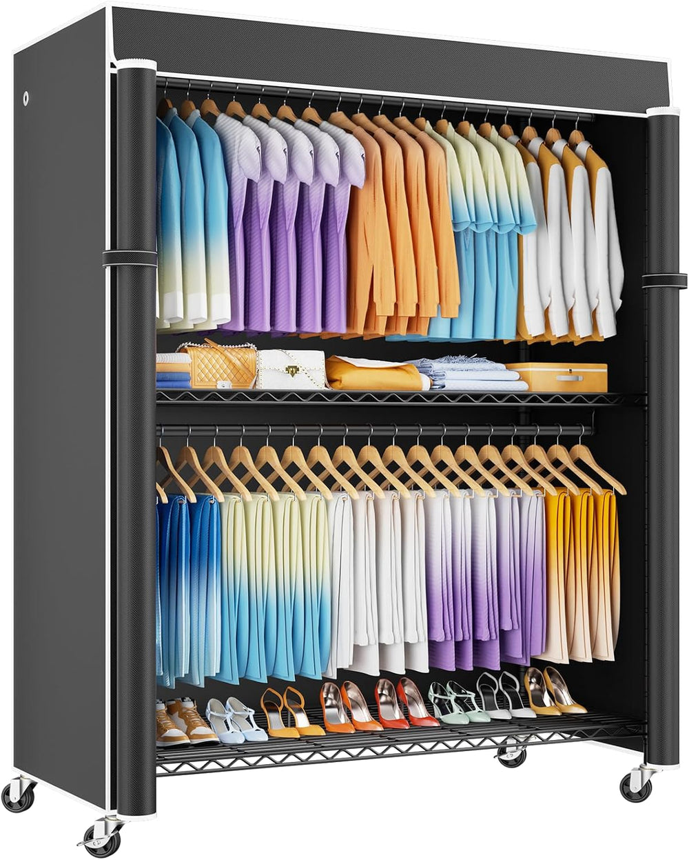 ULIFHOME P8C Max Heavy Duty Clothes Rack（With Extended Width Design） Rolling ...